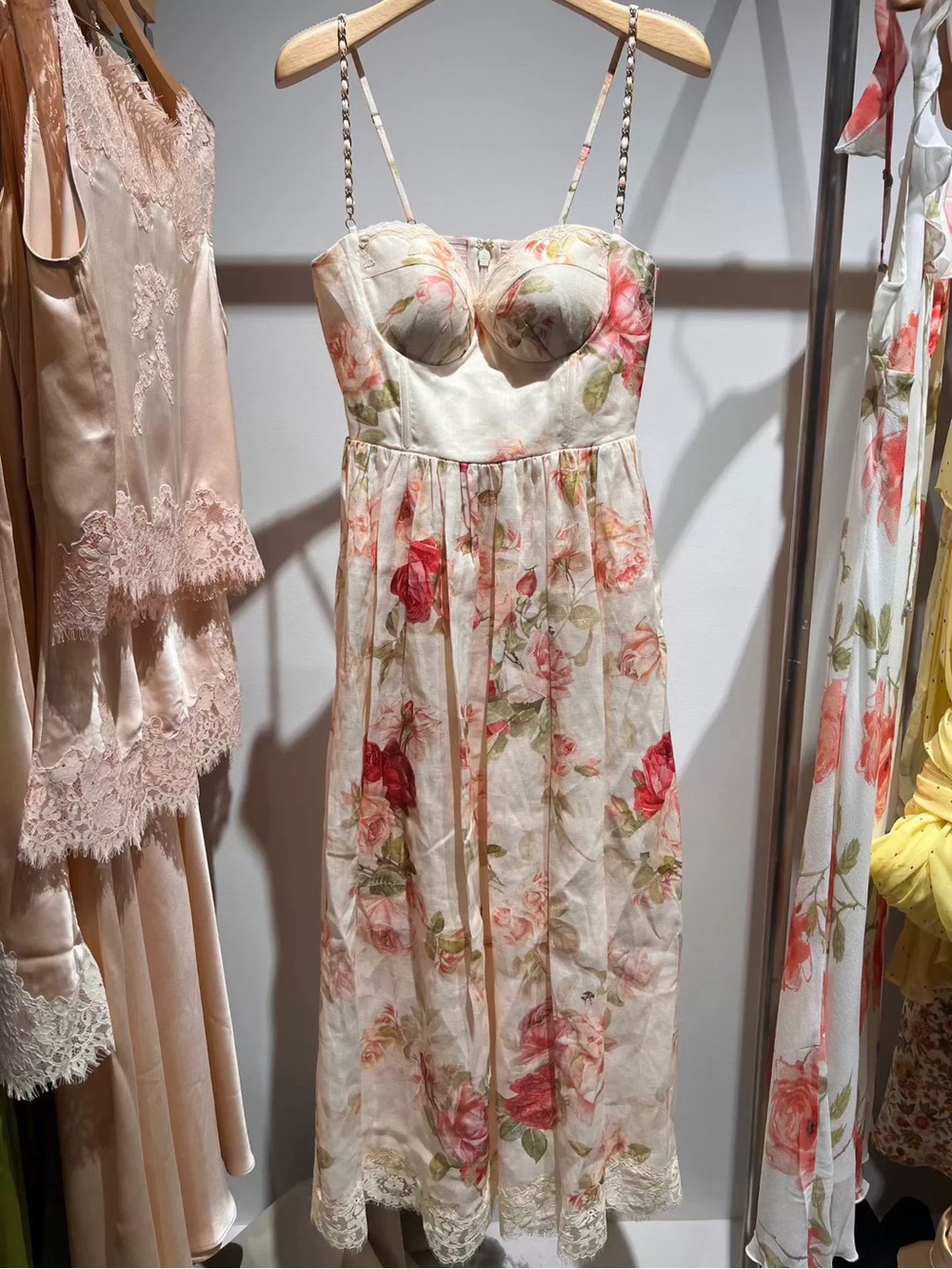 Zimmermann Peach Floral Lace-Trim Midi Dress - Picture 3 of 9